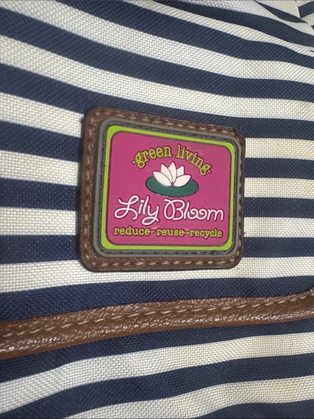 Lily Bloom Navy & White Striped Backpack with Brown Trim